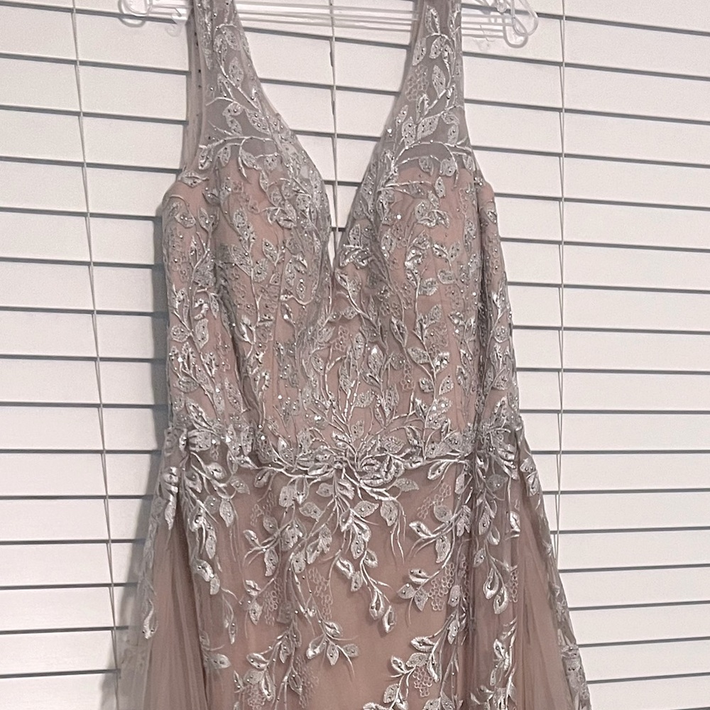 Silver pink evening gown. Worn once. Beautiful couture dress